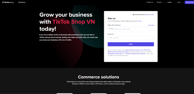 Tạo TikTok Shop bằng số điện thoại, email