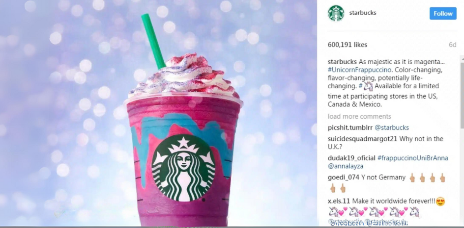 chiến dịch tiếp thị kỹ thuật số hàng đầu - Starbucks: Frappuccino kỳ lân
