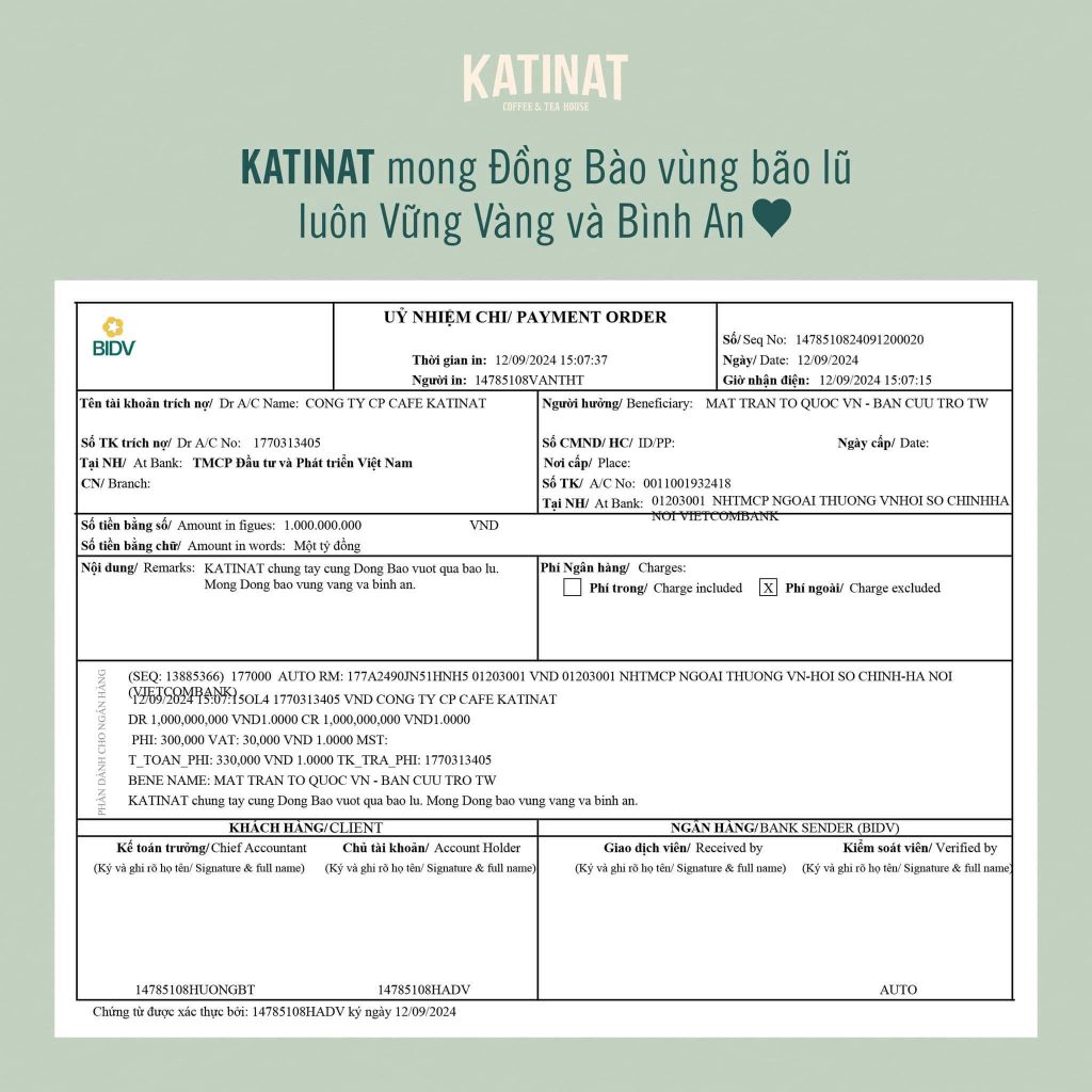 Giải pháp khắc phục từ Katinat - Đóng góp trực tiếp 1.000.000.000 VND và kèm lời xin lỗi